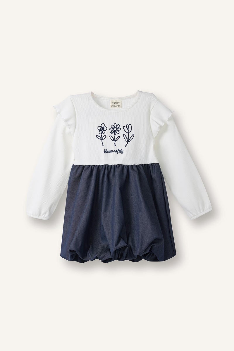 ديفاكتو فستان بناتي مزخرف مضلع بالون فيت برقبة مستديرة - Image 3